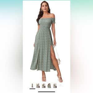 Amazon boho maxi dress sage floral print 1XL off the shoulder side split